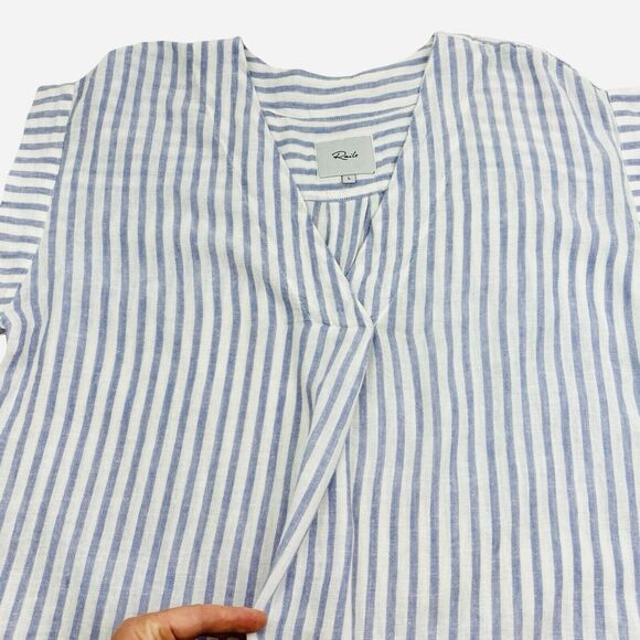 RAILS Short Sleeve Sz L Nala linen blend blue iris stripe Lightweight Nautical - Picture 4 of 13